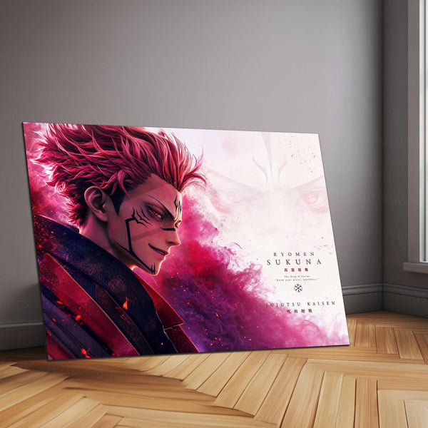 Anime Metal Poster | Ryomen Sukuna Crimson Aura Metal Poster | Jujutsu Kaisen Anime Wall Art | Premium Aluminum Print