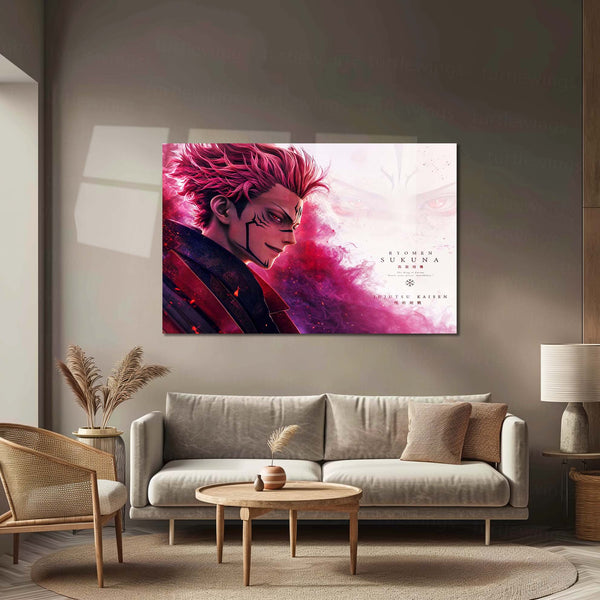 Anime Metal Poster | Ryomen Sukuna Crimson Aura Metal Poster | Jujutsu Kaisen Anime Wall Art | Premium Aluminum Print