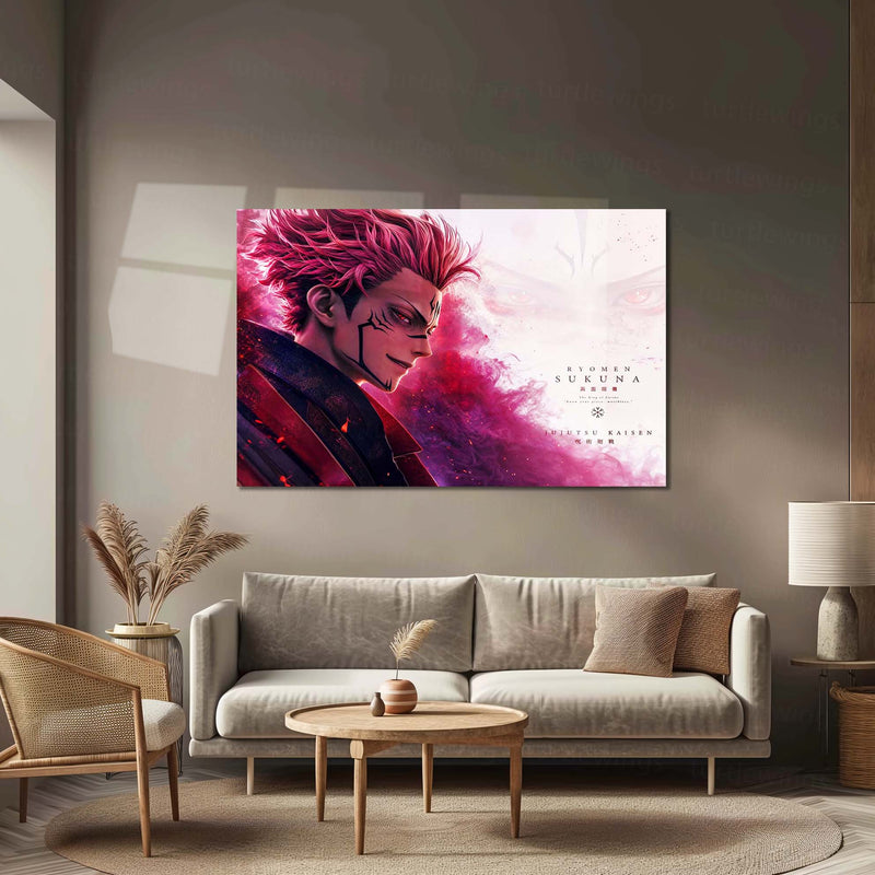 Anime Metal Poster | Ryomen Sukuna Crimson Aura Metal Poster | Jujutsu Kaisen Anime Wall Art | Premium Aluminum Print