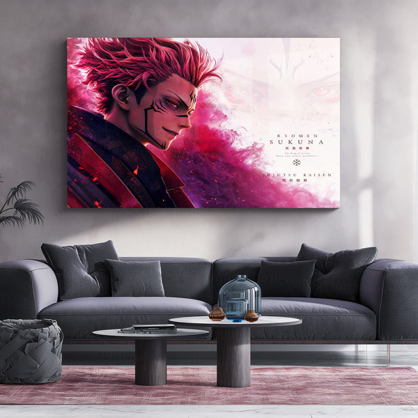 Anime Metal Poster | Ryomen Sukuna Crimson Aura Metal Poster | Jujutsu Kaisen Anime Wall Art | Premium Aluminum Print