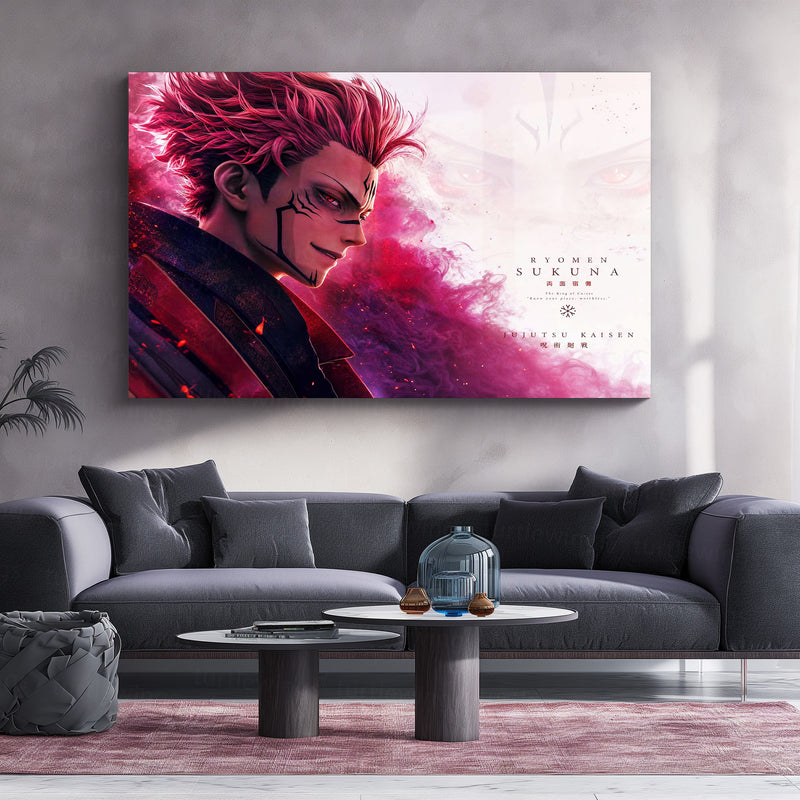 Anime Metal Poster | Ryomen Sukuna Crimson Aura Metal Poster | Jujutsu Kaisen Anime Wall Art | Premium Aluminum Print