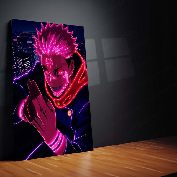 Anime Metal Poster | Ryomen Sukuna Neon Curse Jujutsu Kaisen Wall Art