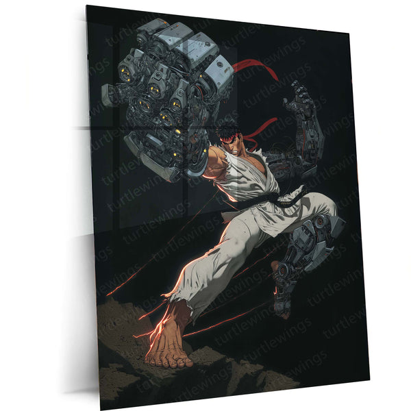 Ryu Street Fighter Metal Frame | Robotic Gauntlet Warrior Wall Art - TURTLEWINGS 