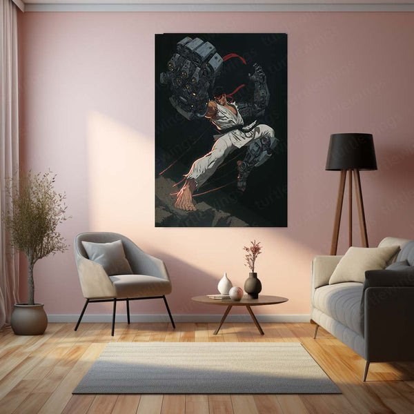 Ryu Street Fighter Metal Frame | Robotic Gauntlet Warrior Wall Art - TURTLEWINGS 