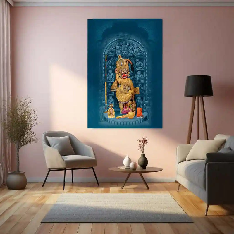 Sarangpur Hanuman Metal Poster – Divine Spiritual Wall Art | Bajrangbali Blessings - TURTLEWINGS 