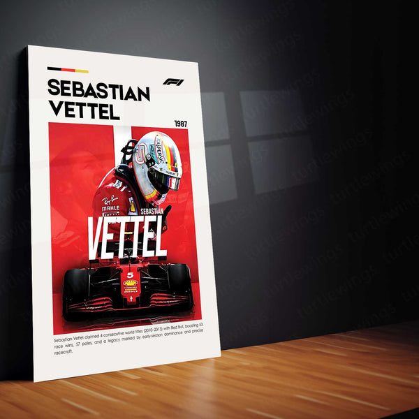 Sebastian Vettel Metal Frame | 4-Time Formula 1 World Champion Wall Art - TURTLEWINGS 