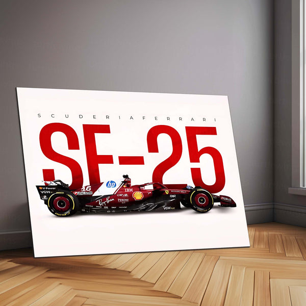 Scuderia Ferrari – SF-25 Livery Metal Frame | 2024 Formula 1 Car Wall Art - TURTLEWINGS 