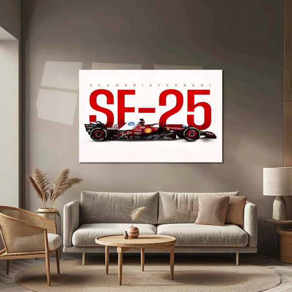 Scuderia Ferrari – SF-25 Livery Metal Frame | 2024 Formula 1 Car Wall Art - TURTLEWINGS 
