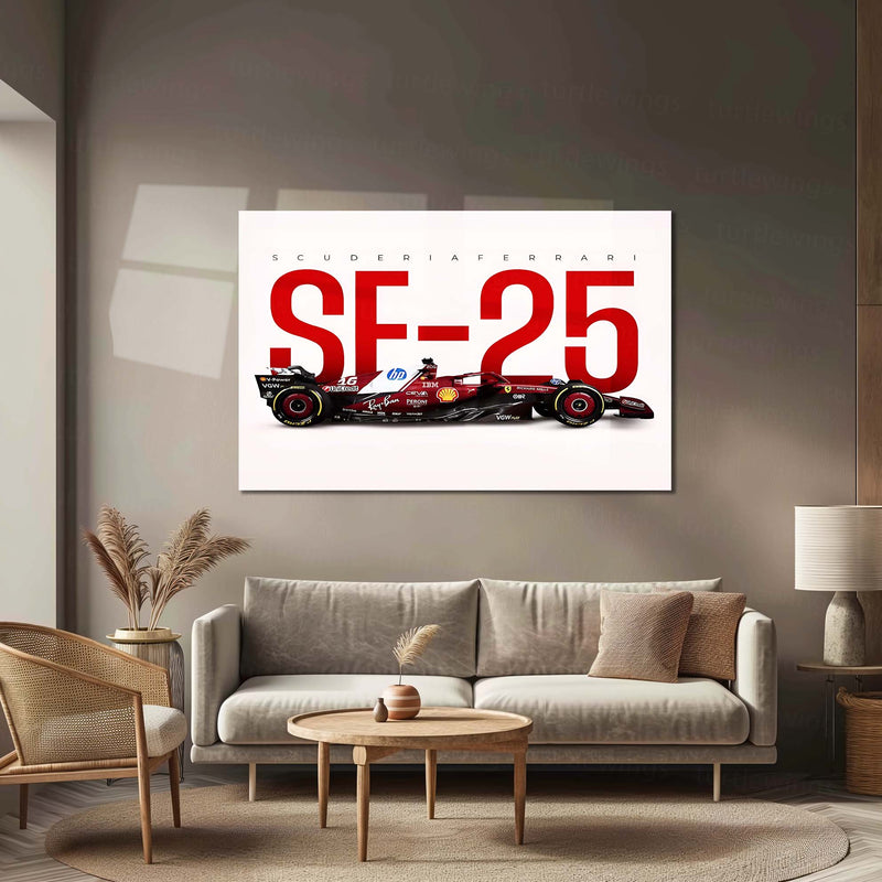 Scuderia Ferrari – SF-25 Livery Metal Frame | 2024 Formula 1 Car Wall Art - TURTLEWINGS 