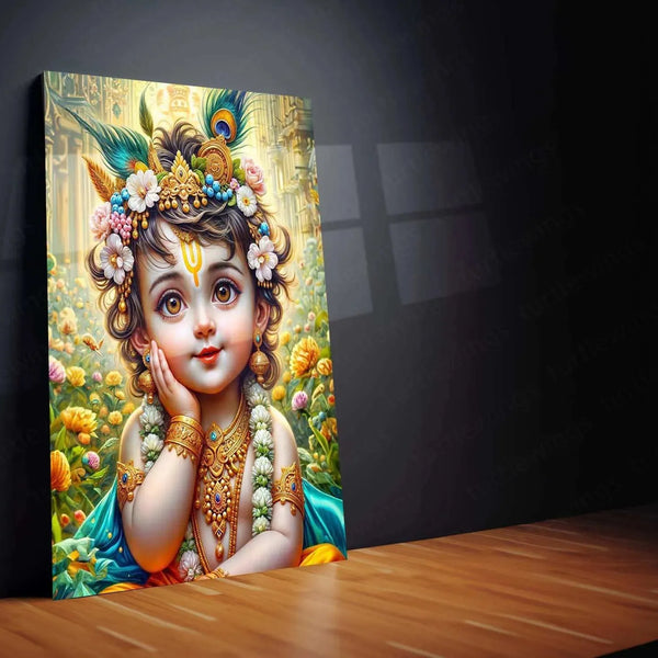 Shri Krishna Metal Poster – Divine Wall Art of Lord Krishna | Spiritual & Mythological Decor - TURTLEWINGS 