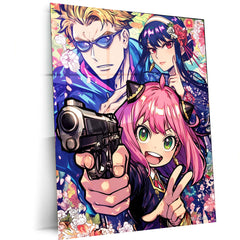 Anime Metal Poster | SPY×FAMILY – Action Trio Floral Style Metal Poster | Forger Family Anime Wall Frame