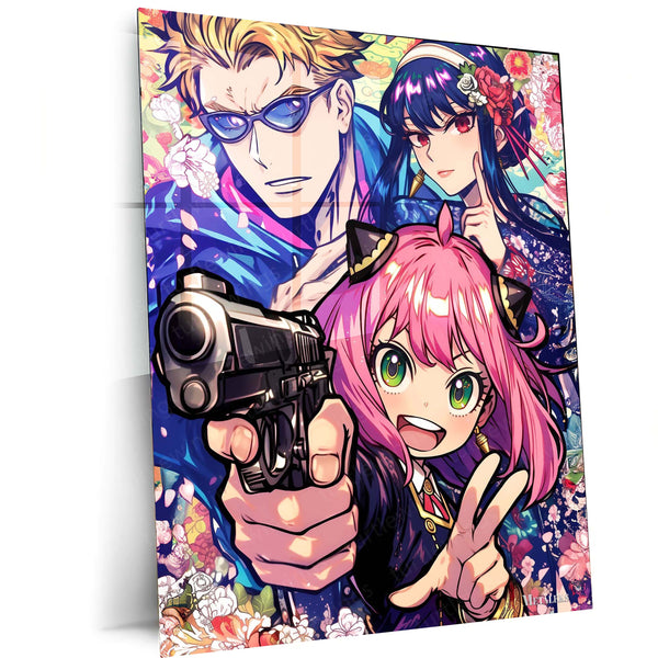 Anime Metal Poster | SPY×FAMILY – Action Trio Floral Style Metal Poster | Forger Family Anime Wall Frame