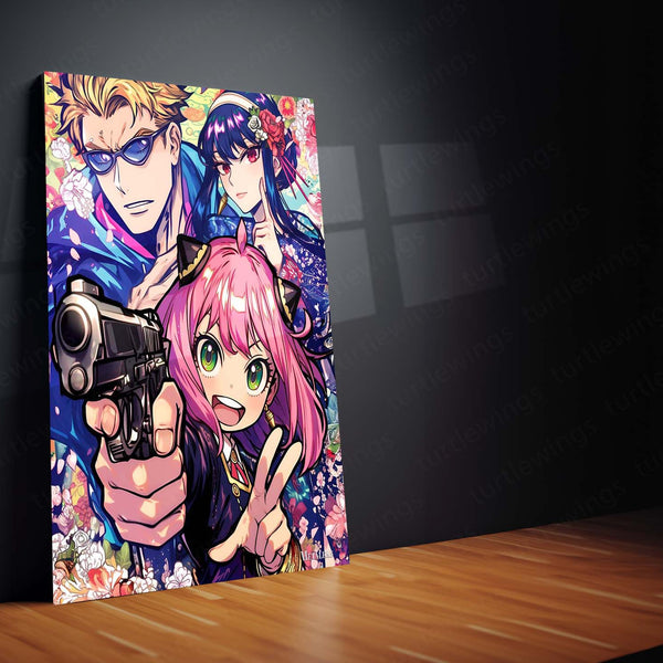 Anime Metal Poster | SPY×FAMILY – Action Trio Floral Style Metal Poster | Forger Family Anime Wall Frame