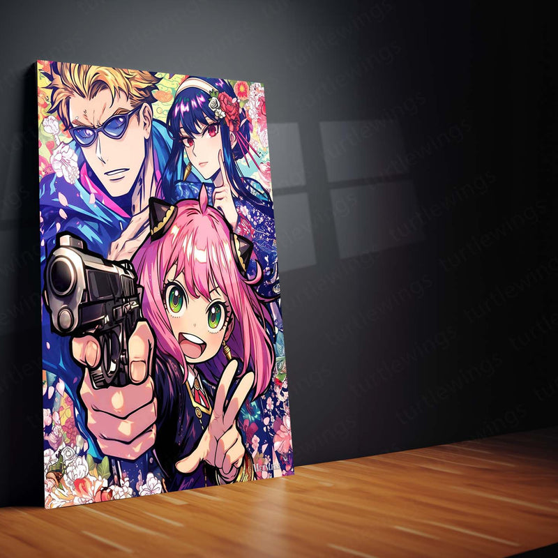 Anime Metal Poster | SPY×FAMILY – Action Trio Floral Style Metal Poster | Forger Family Anime Wall Frame