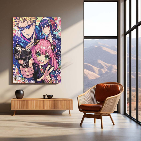 Anime Metal Poster | SPY×FAMILY – Action Trio Floral Style Metal Poster | Forger Family Anime Wall Frame