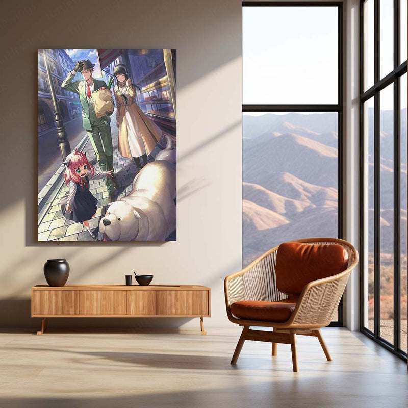 Anime Metal Poster | SPY×FAMILY – Family Stroll with Bond Metal Poster | Forger Family Anime Wall Frame
