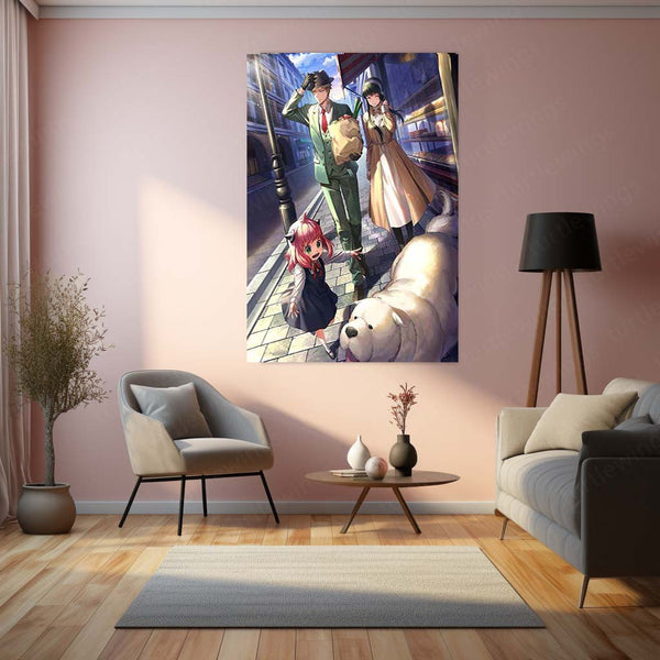 Anime Metal Poster | SPY×FAMILY – Family Stroll with Bond Metal Poster | Forger Family Anime Wall Frame