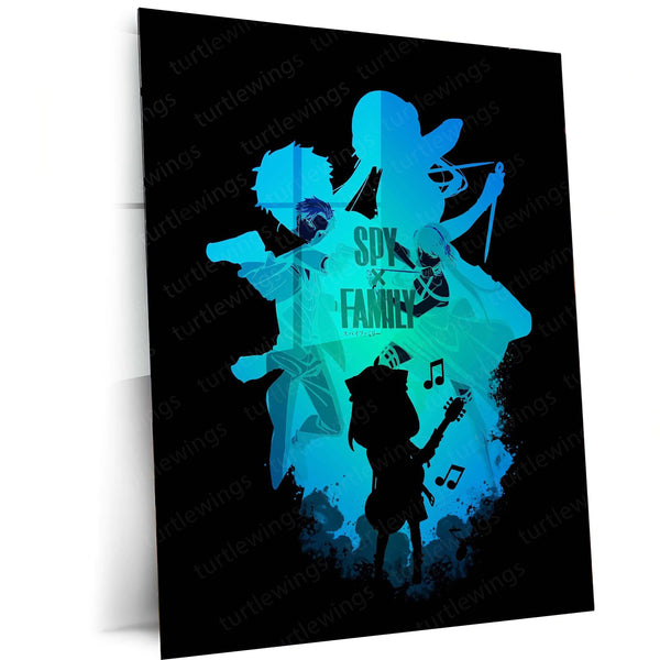 Anime Metal Poster | SPY×FAMILY – Silhouette Edition Neon Blue Metal Poster | Forger Family Anime Wall Frame