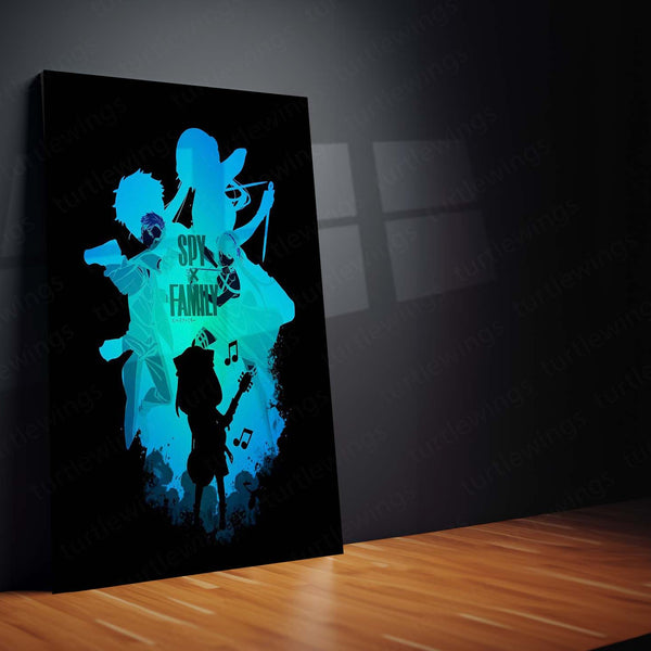 Anime Metal Poster | SPY×FAMILY – Silhouette Edition Neon Blue Metal Poster | Forger Family Anime Wall Frame
