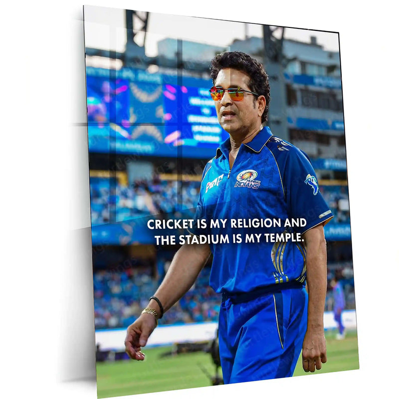 Cricket Metal Poster | Sachin Tendulkar Quote Metal Poster | “Cricket Is My Religion” Wall Art | God of Cricket Inspirational Frame - TURTLEWINGS 