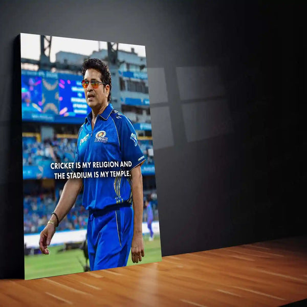 Cricket Metal Poster | Sachin Tendulkar Quote Metal Poster | “Cricket Is My Religion” Wall Art | God of Cricket Inspirational Frame - TURTLEWINGS 