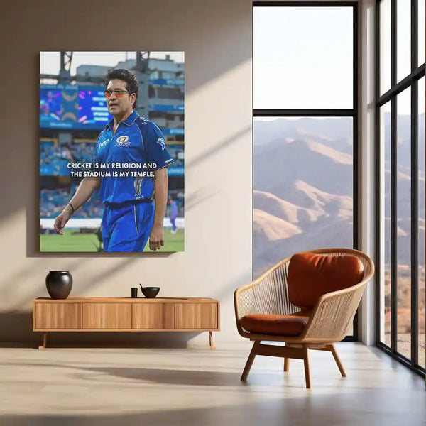 Cricket Metal Poster | Sachin Tendulkar Quote Metal Poster | “Cricket Is My Religion” Wall Art | God of Cricket Inspirational Frame - TURTLEWINGS 