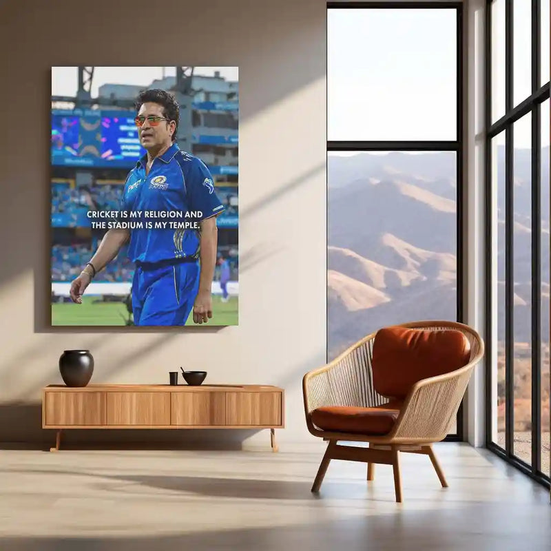 Cricket Metal Poster | Sachin Tendulkar Quote Metal Poster | “Cricket Is My Religion” Wall Art | God of Cricket Inspirational Frame - TURTLEWINGS 