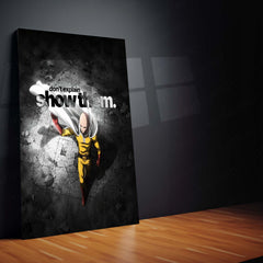 Anime Metal Poster | Saitama – Don’t Explain, Show Them | One Punch Man Motivational Metal Frame | Action & Results Anime Wall Art by TurtleWings