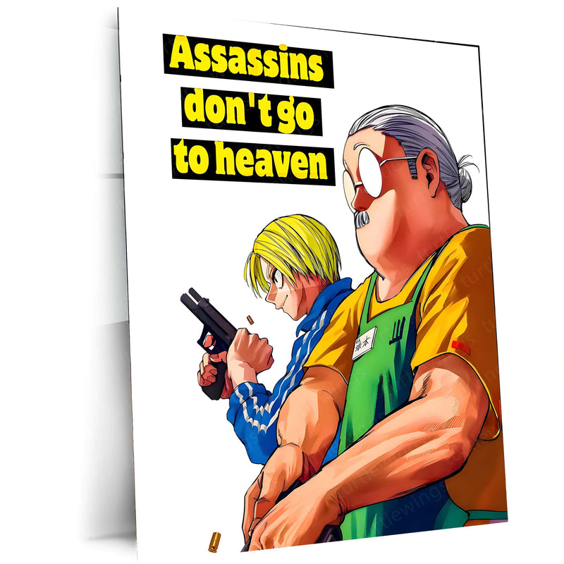 Quote Metal Poster | Sakamoto Days – “Assassins Don’t Go to Heaven” Metal Frame
