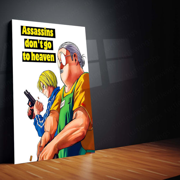 Quote Metal Poster | Sakamoto Days – “Assassins Don’t Go to Heaven” Metal Frame