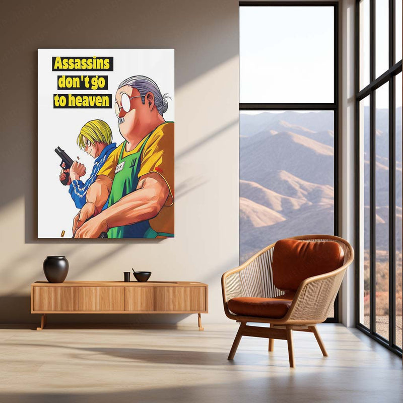 Quote Metal Poster | Sakamoto Days – “Assassins Don’t Go to Heaven” Metal Frame