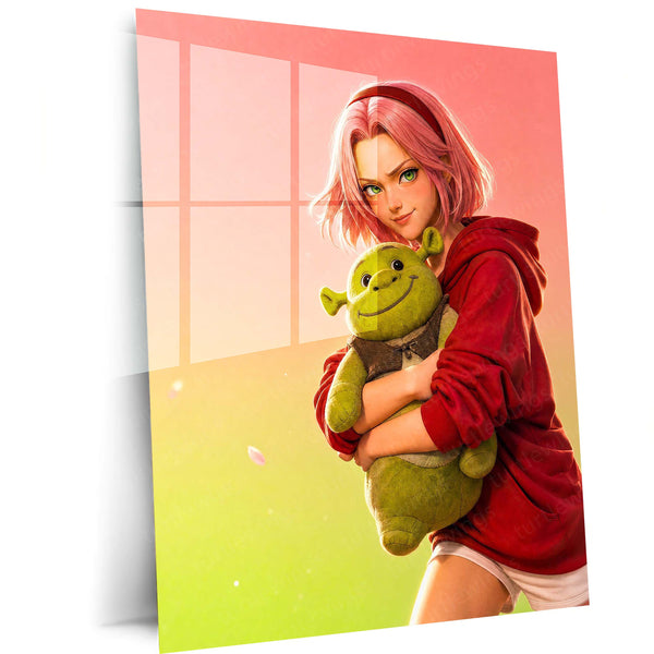 Anime Metal Poster | Sakura Haruno Cute Plush Metal Poster | Naruto Anime Wall Art | Pink Aesthetic Character Metal Print