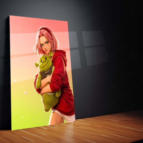 Anime Metal Poster | Sakura Haruno Cute Plush Metal Poster | Naruto Anime Wall Art | Pink Aesthetic Character Metal Print