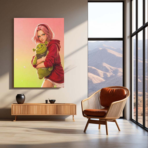Anime Metal Poster | Sakura Haruno Cute Plush Metal Poster | Naruto Anime Wall Art | Pink Aesthetic Character Metal Print