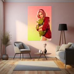 Anime Metal Poster | Sakura Haruno Cute Plush Metal Poster | Naruto Anime Wall Art | Pink Aesthetic Character Metal Print