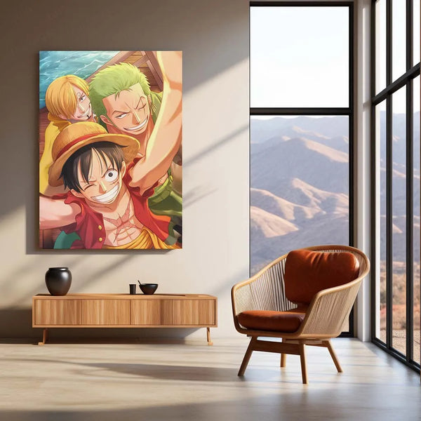 Anime Metal Poster | Sanji, Luffy & Roronoa Zoro Metal Poster – One Piece Trio Wall Art