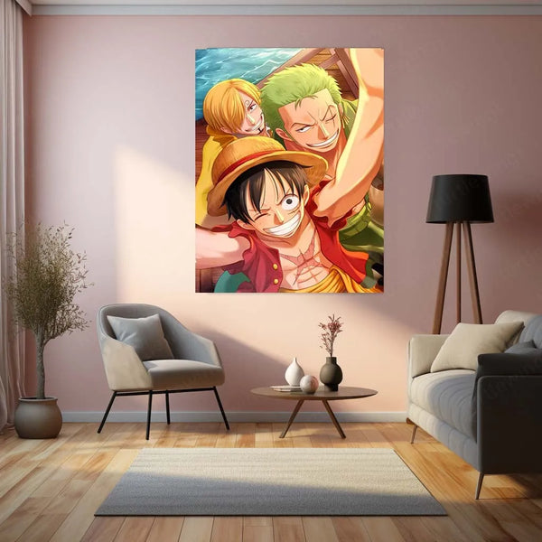 Anime Metal Poster | Sanji, Luffy & Roronoa Zoro Metal Poster – One Piece Trio Wall Art