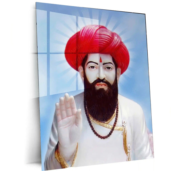 Spiritual Metal Poster | Sant Sevalal Maharaj Blessing Metal Poster | Divine Spiritual Wall Art | Premium Devotional Frame - TURTLEWINGS 
