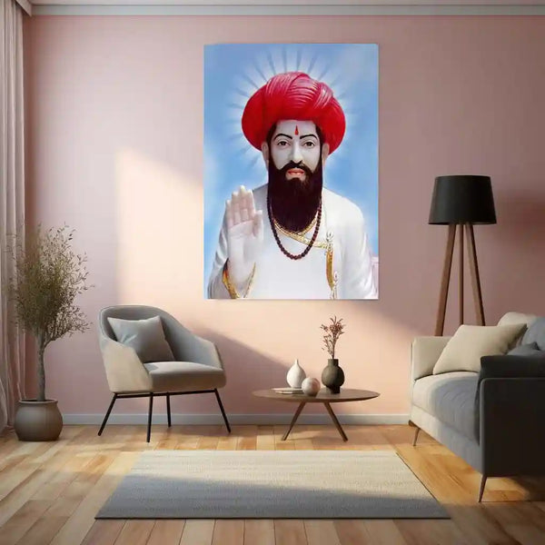 Spiritual Metal Poster | Sant Sevalal Maharaj Blessing Metal Poster | Divine Spiritual Wall Art | Premium Devotional Frame - TURTLEWINGS 