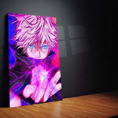 Anime Metal Poster Set of 9 | Satoru Gojo | Jujutsu Kaisen Anime Wall Art | Purple Cursed Energy 9 Panel Metal Print | Gojo Eyes Anime Decor
