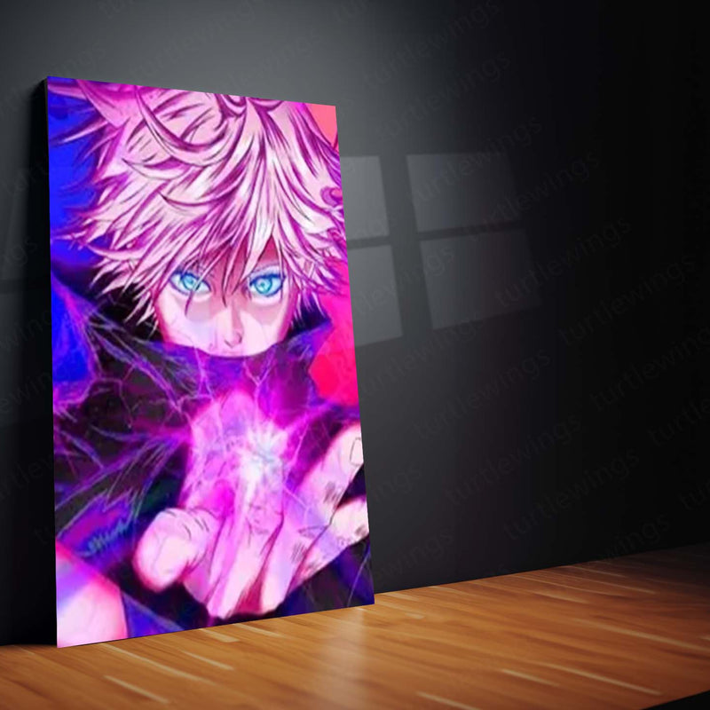Anime Metal Poster Set of 9 | Satoru Gojo | Jujutsu Kaisen Anime Wall Art | Purple Cursed Energy 9 Panel Metal Print | Gojo Eyes Anime Decor
