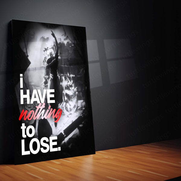 Anime Metal Poster | Satoru Gojo – I Have Nothing to Lose | Jujutsu Kaisen Motivational Metal Frame | Fearless Mindset Anime Wall Art by TurtleWings