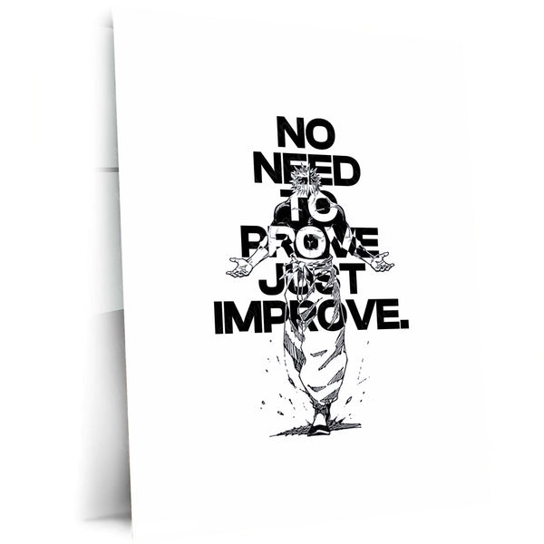 Anime Metal Poster | Satoru Gojo – No Need to Prove, Just Improve | Jujutsu Kaisen Motivational Metal Frame | Self Growth Anime Wall Art by TurtleWings