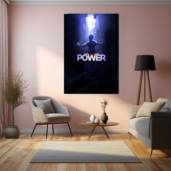 Anime Metal Poster | Satoru Gojo – Turn Pain Into Power | Jujutsu Kaisen Motivational Metal Frame | Dark Anime Strength Wall Art by TurtleWings