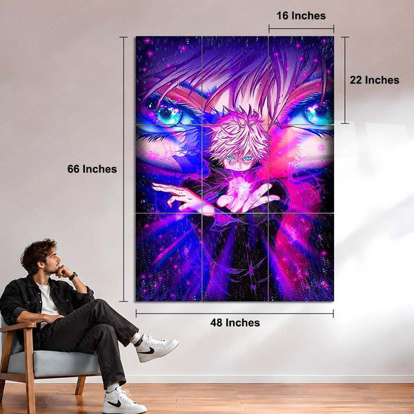 Anime Metal Poster Set of 9 | Satoru Gojo | Jujutsu Kaisen Anime Wall Art | Purple Cursed Energy 9 Panel Metal Print | Gojo Eyes Anime Decor