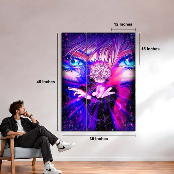 Anime Metal Poster Set of 9 | Satoru Gojo | Jujutsu Kaisen Anime Wall Art | Purple Cursed Energy 9 Panel Metal Print | Gojo Eyes Anime Decor