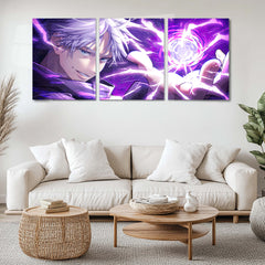 Anime Metal Poster Set of 3 | Jujutsu Kaisen | Satoru Gojo Purple Energy Triptych Wall Art