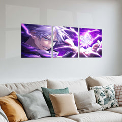Anime Metal Poster Set of 3 | Jujutsu Kaisen | Satoru Gojo Purple Energy Triptych Wall Art