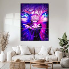 Anime Metal Poster Set of 9 | Satoru Gojo | Jujutsu Kaisen Anime Wall Art | Purple Cursed Energy 9 Panel Metal Print | Gojo Eyes Anime Decor