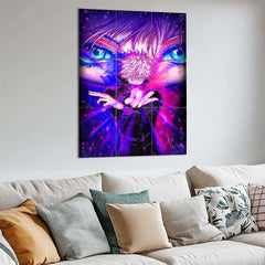 Anime Metal Poster Set of 9 | Satoru Gojo | Jujutsu Kaisen Anime Wall Art | Purple Cursed Energy 9 Panel Metal Print | Gojo Eyes Anime Decor
